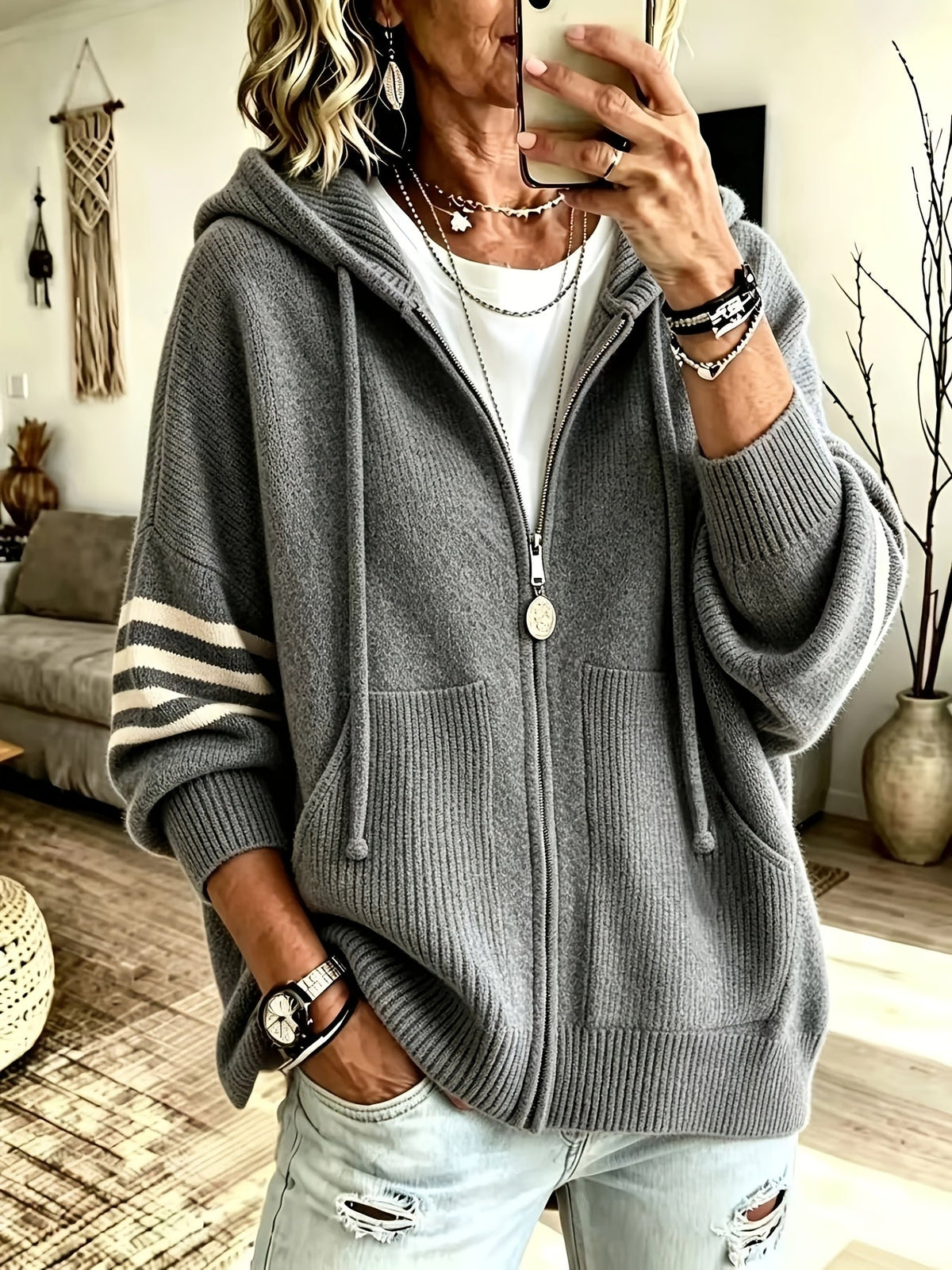 Brigitte™ | Zip-Up Hooded Sweater Jacket