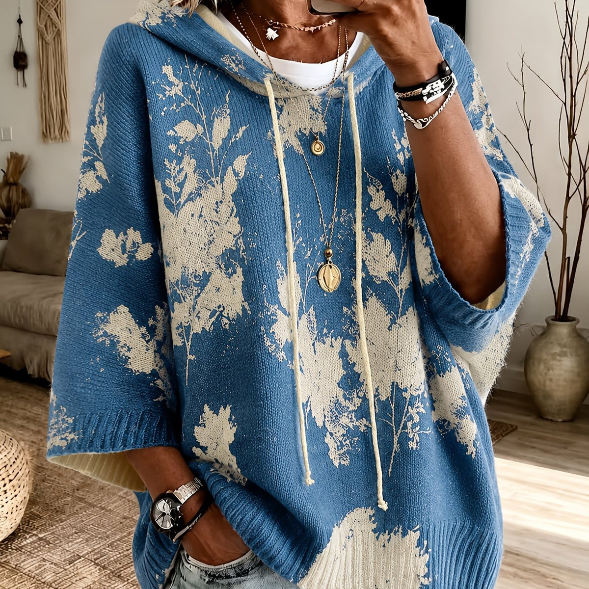 Blythe™ | Floral Hooded Cape Sweater