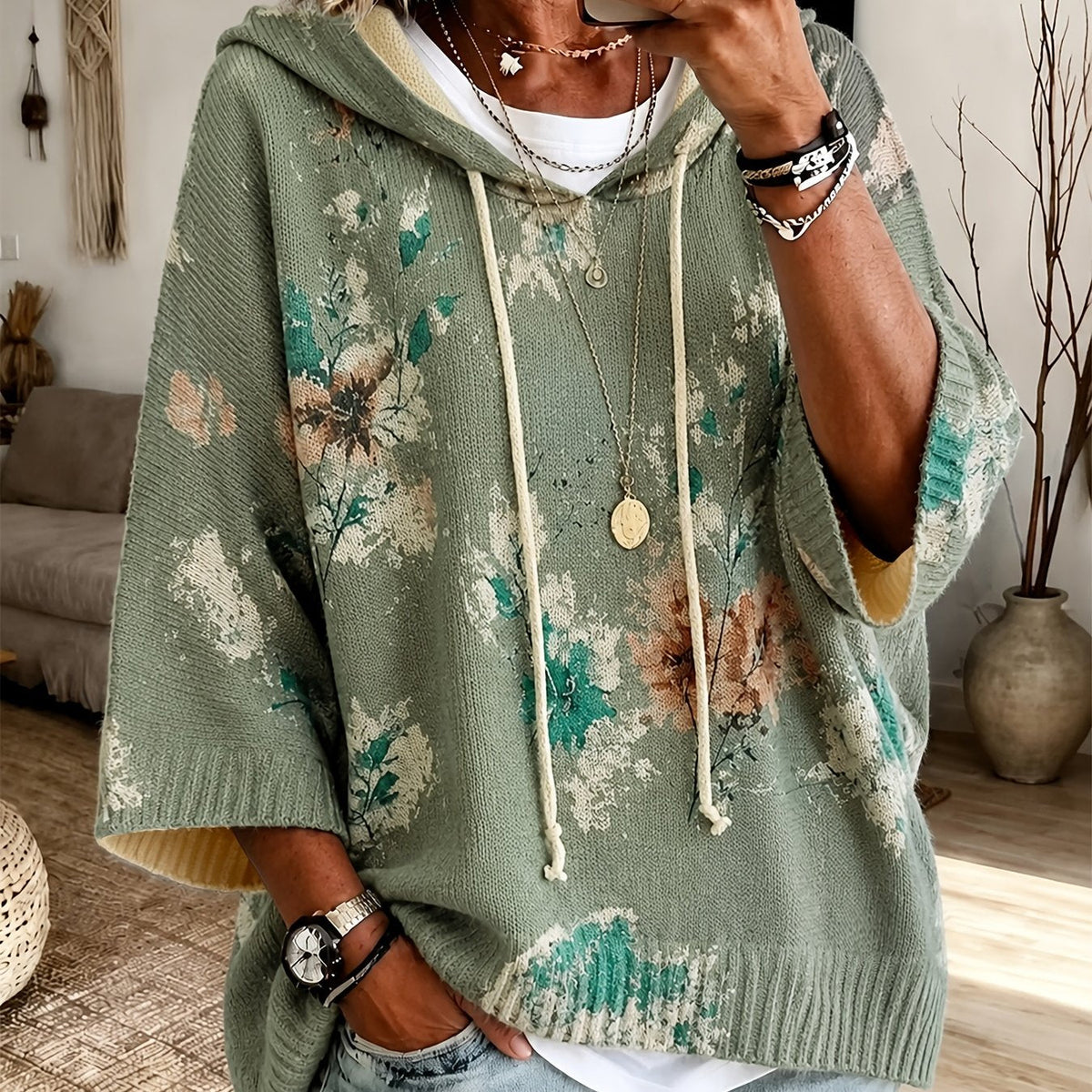 Blythe™ | Floral Hooded Cape Sweater