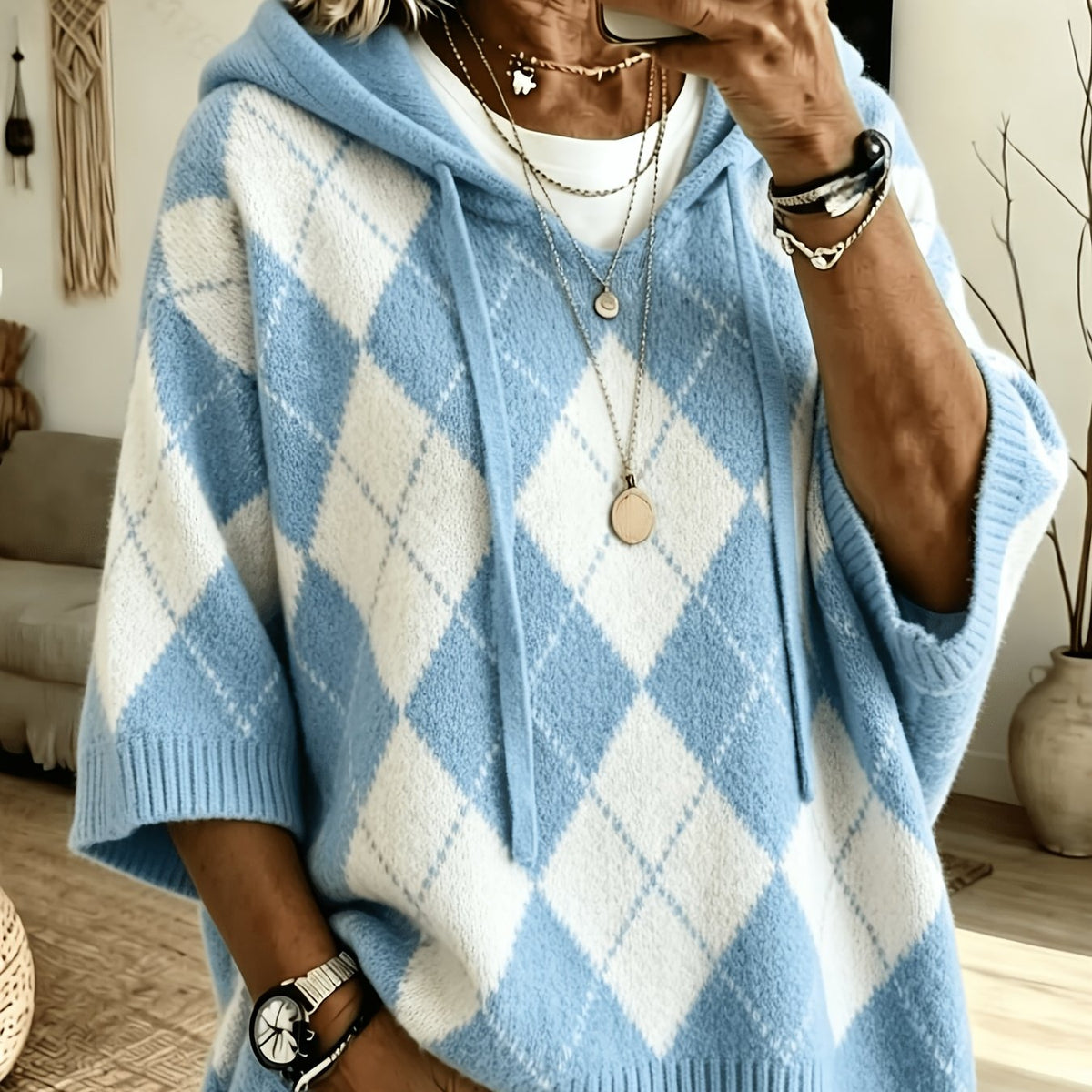 Judith™ | Retro Diamond Hooded Sweater