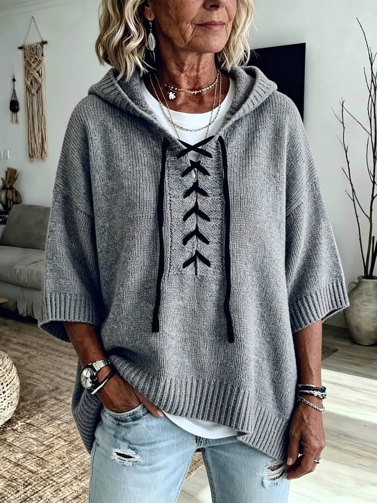 Krista™ | Cross-Drawstring Hooded Sweater