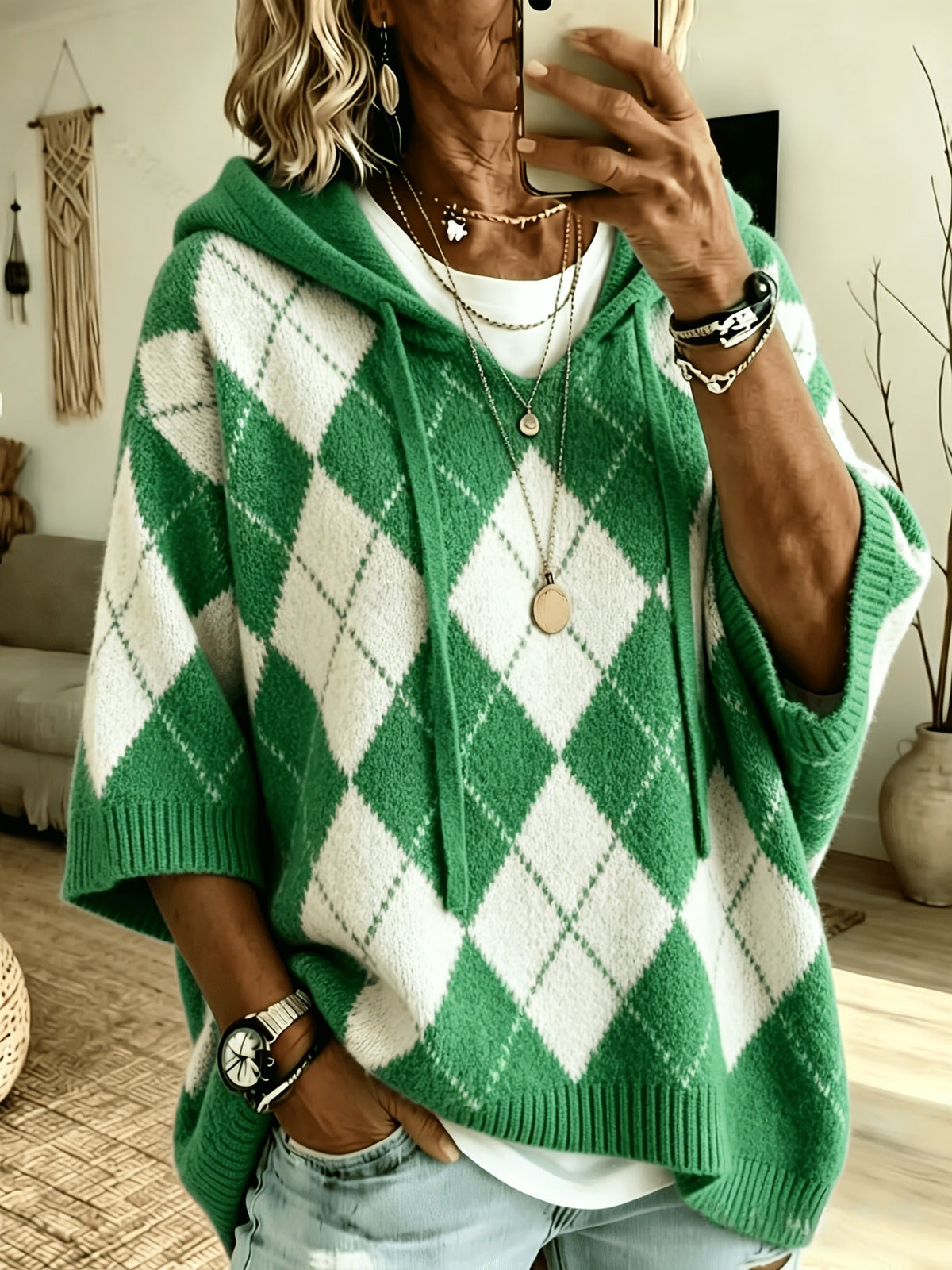 Judith™ | Retro Diamond Hooded Sweater