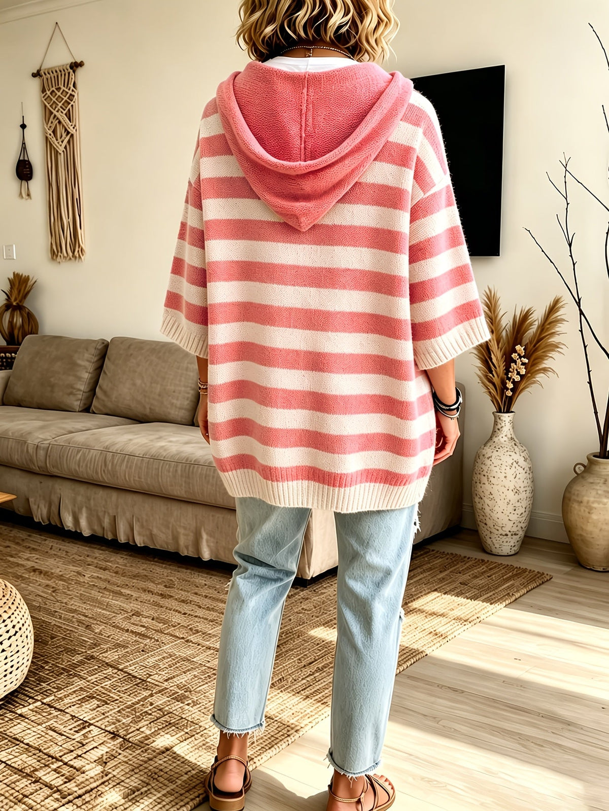 Giselle™ | Striped Hooded Cape Sweater