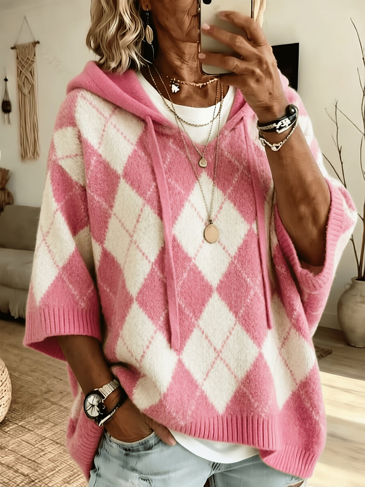 Judith™ | Retro Diamond Hooded Sweater