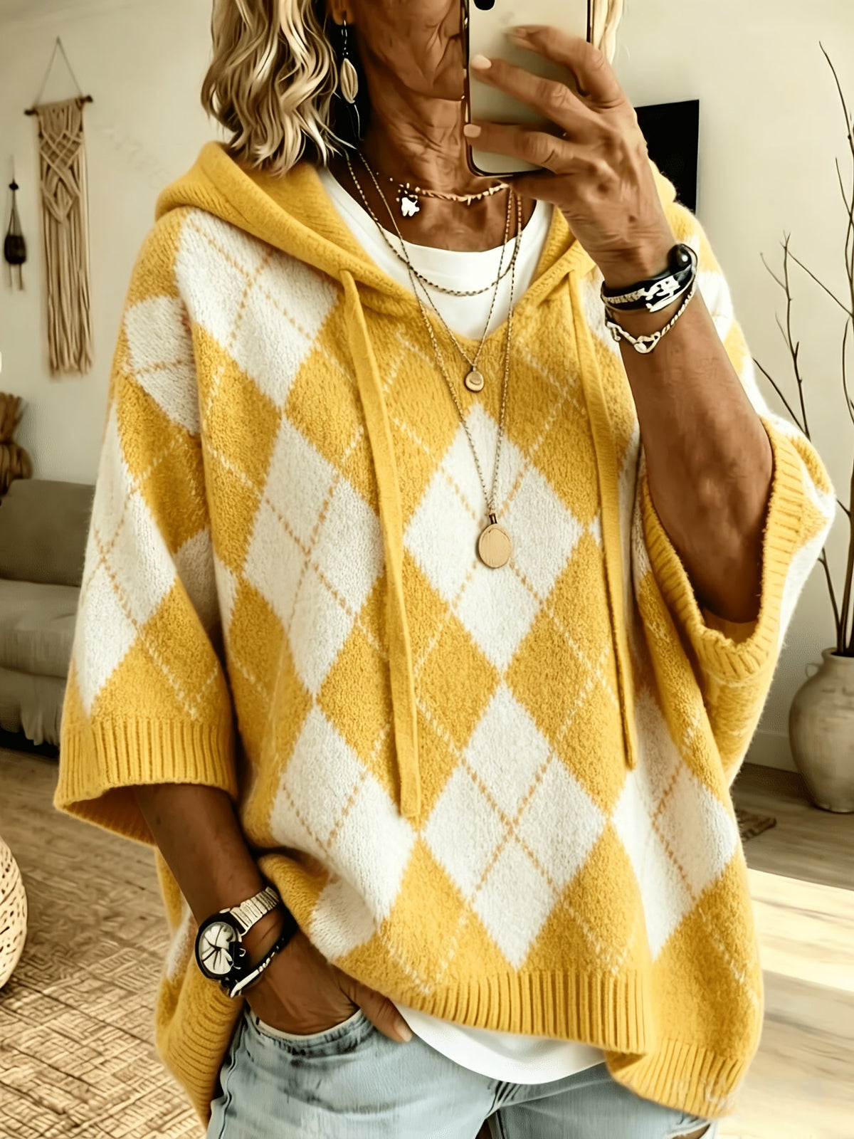 Judith™ | Retro Diamond Hooded Sweater