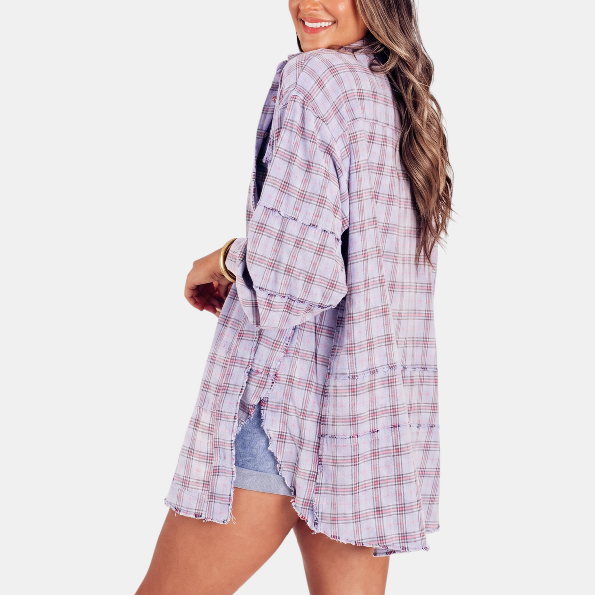 Harlow | Raw Hem Oversized Flannel Shirt