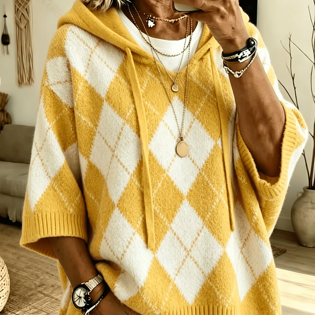Judith™ | Retro Diamond Hooded Sweater