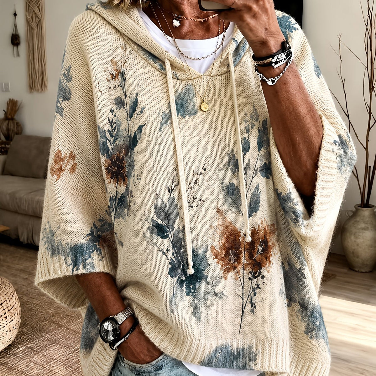 Blythe™ | Floral Hooded Cape Sweater