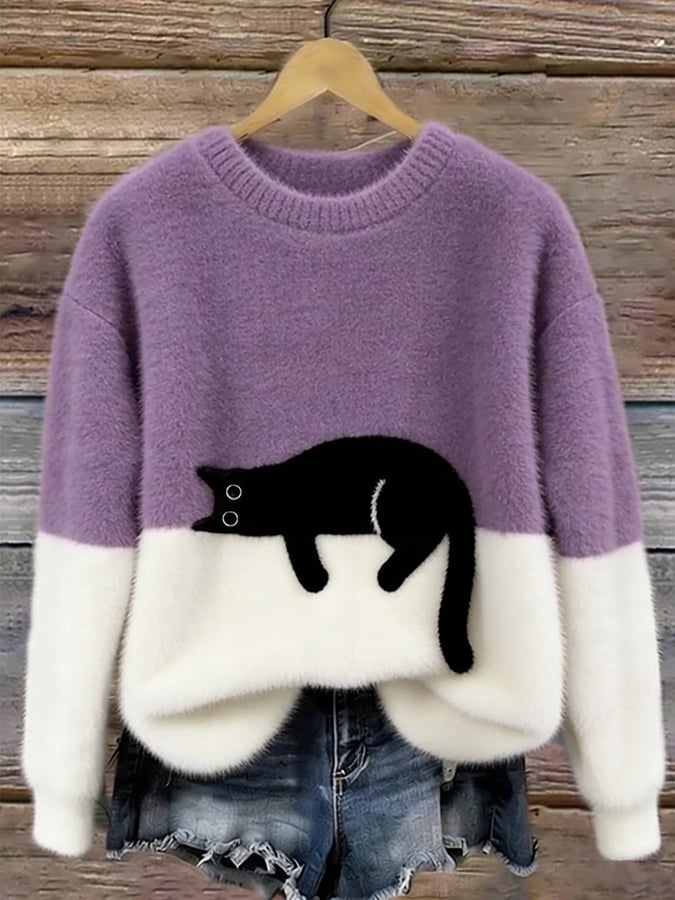 Aileen™ | Elegant Cat Print Oversized Sweater | Green