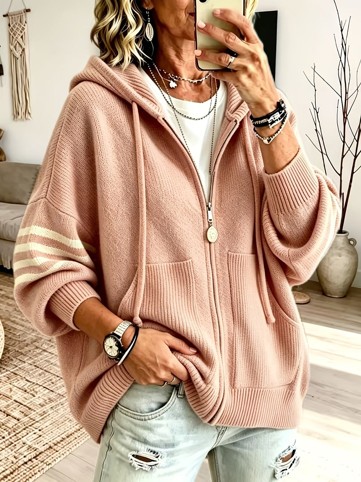 Brigitte™ | Zip-Up Hooded Sweater Jacket