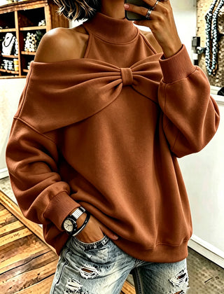 Skylar Bow-Accent Off-Shoulder Sweatshirt - lifestyle