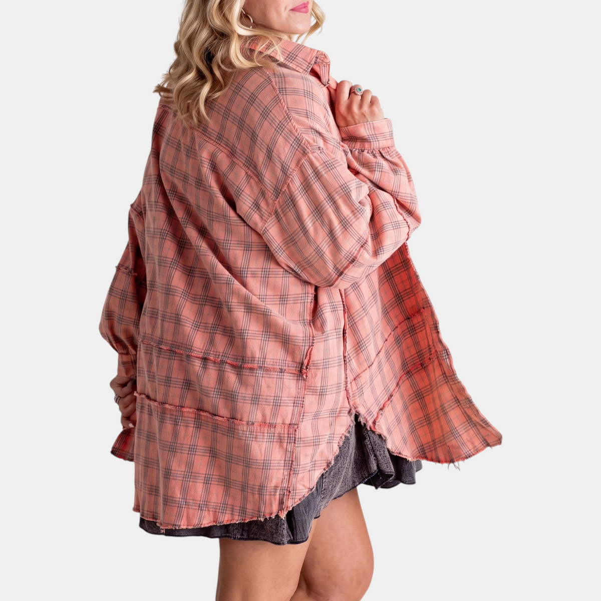 Harlow | Raw Hem Oversized Flannel Shirt