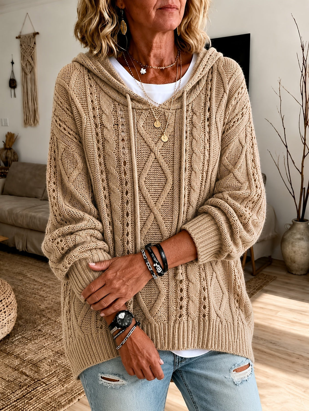 Anthea™ | Cable Knit Hooded Sweater