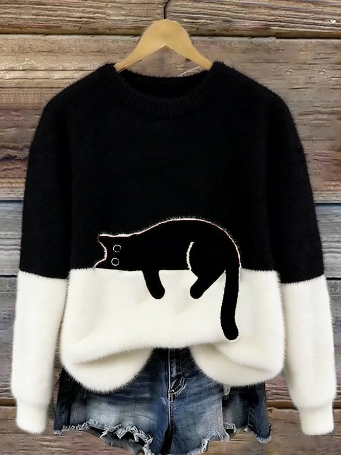 Aileen™ | Elegant Cat Print Oversized Sweater | Green