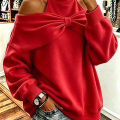 Skylar Bow-Accent Off-Shoulder Sweatshirt - front