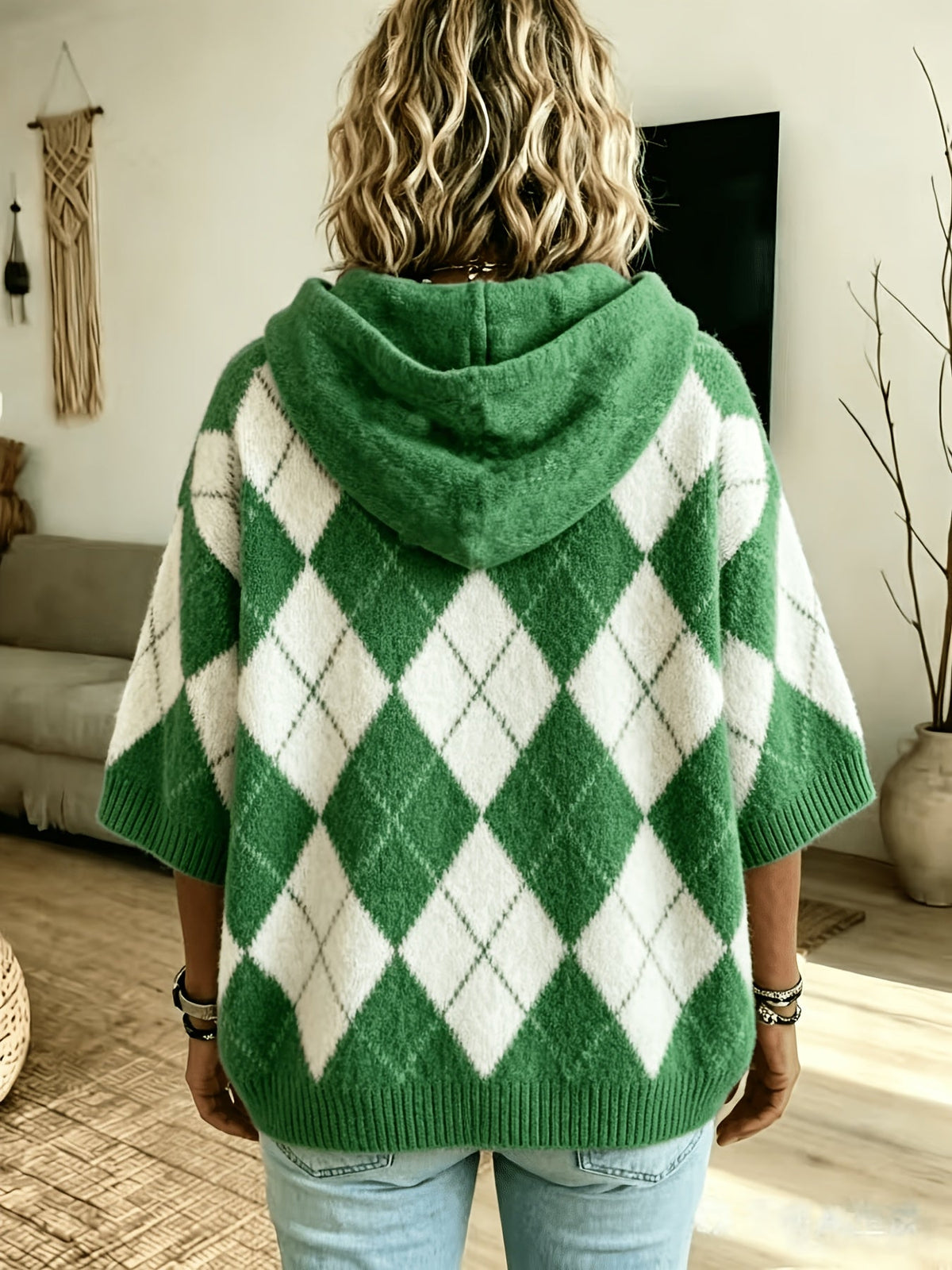 Judith™ | Retro Diamond Hooded Sweater