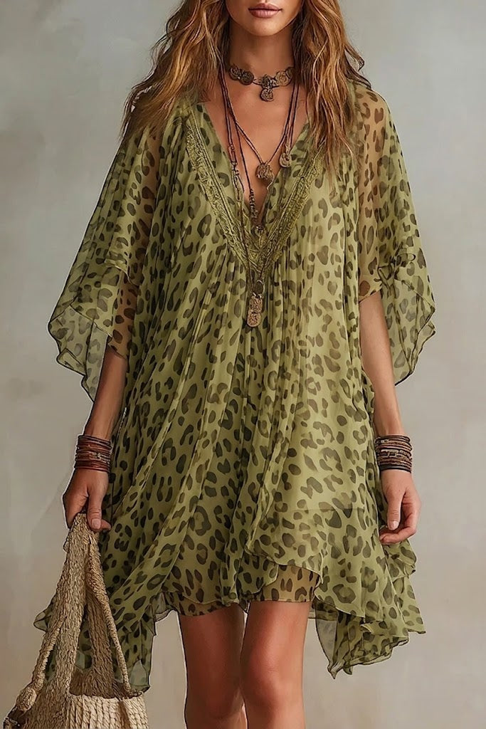 Aurore – Flowy Leopard-Print Chiffon Dress