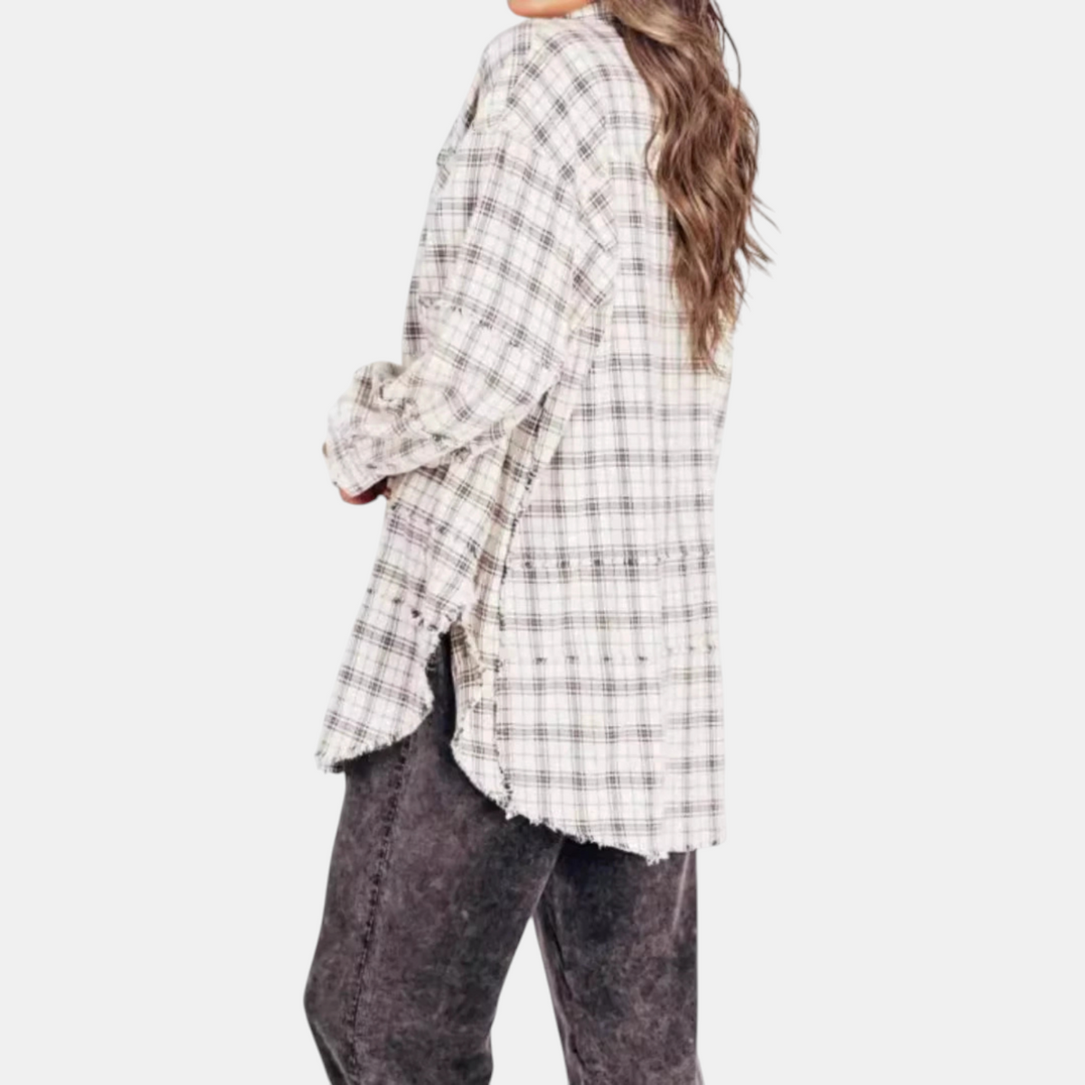 Harlow | Raw Hem Oversized Flannel Shirt
