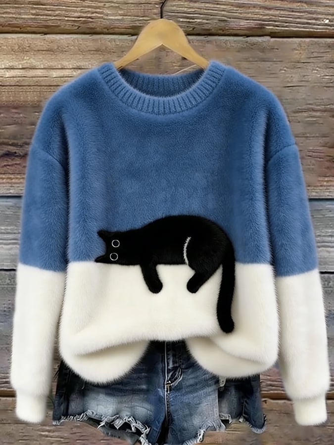 Aileen™ | Elegant Cat Print Oversized Sweater | Green