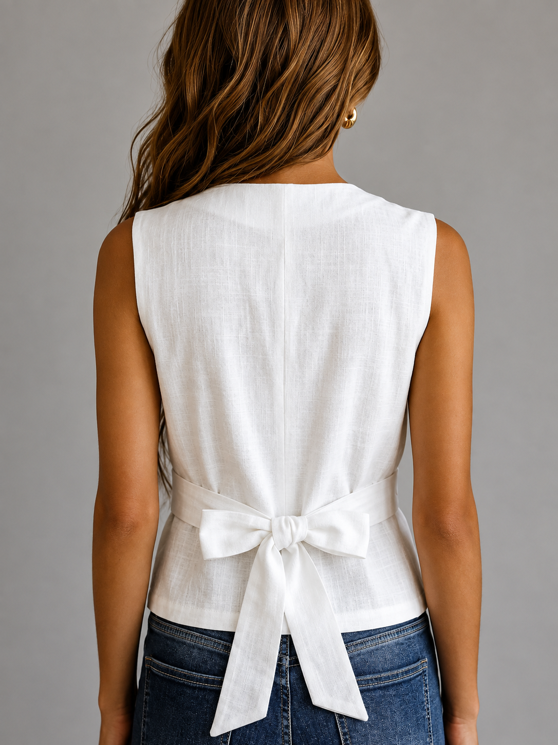 Susannah | Linen Vest with Adjustable Bow