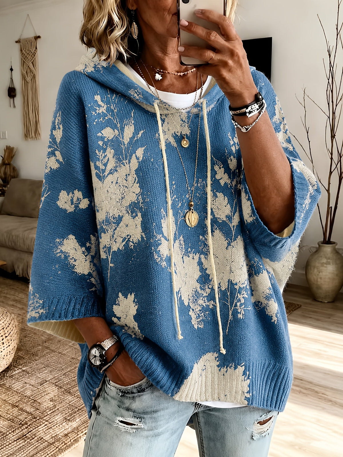 Blythe™ | Floral Hooded Cape Sweater