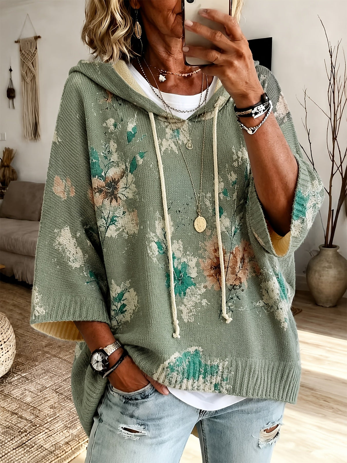 Blythe™ | Floral Hooded Cape Sweater