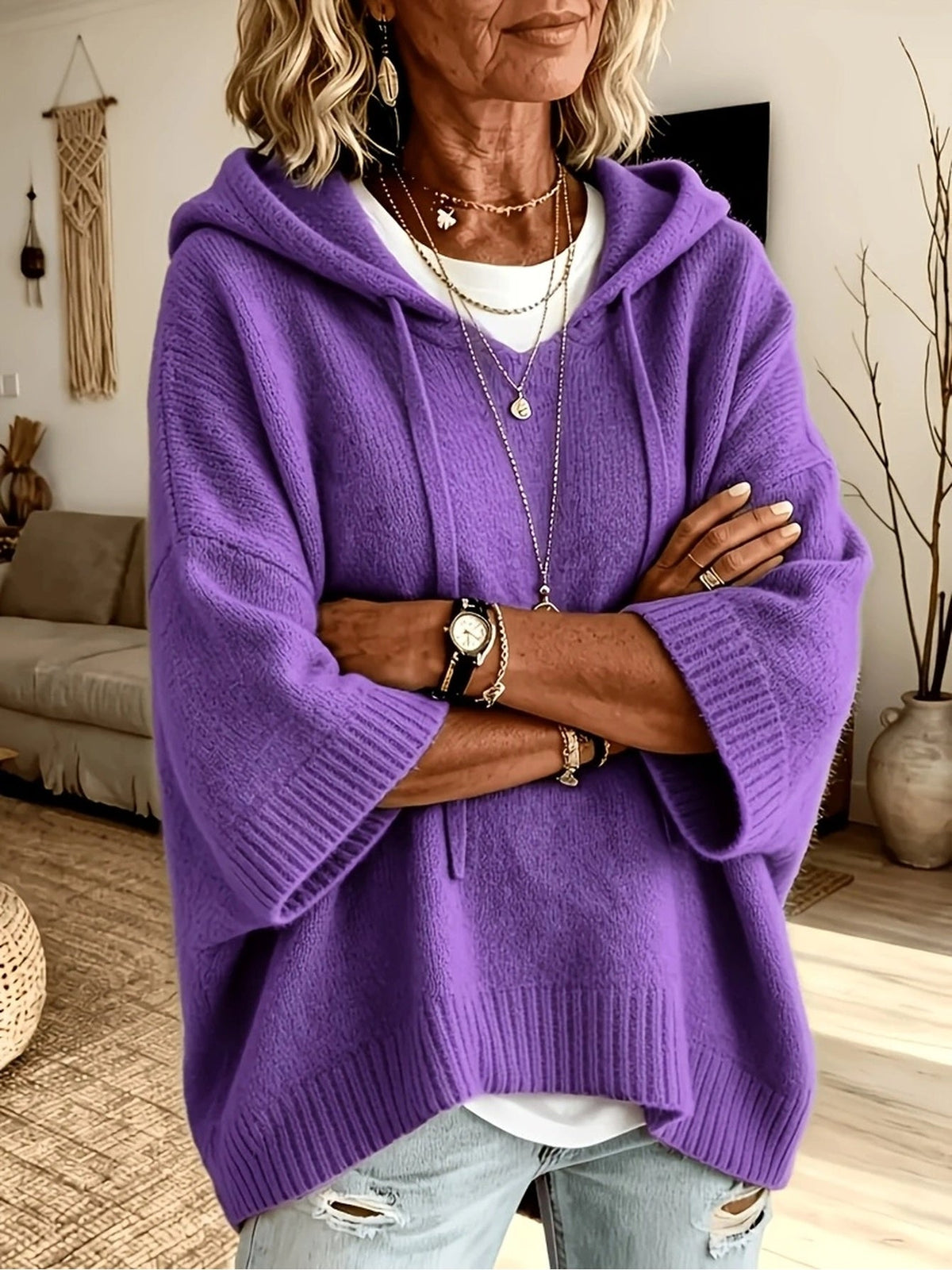 Barbara™ | Batwing Hooded Pullover Sweater