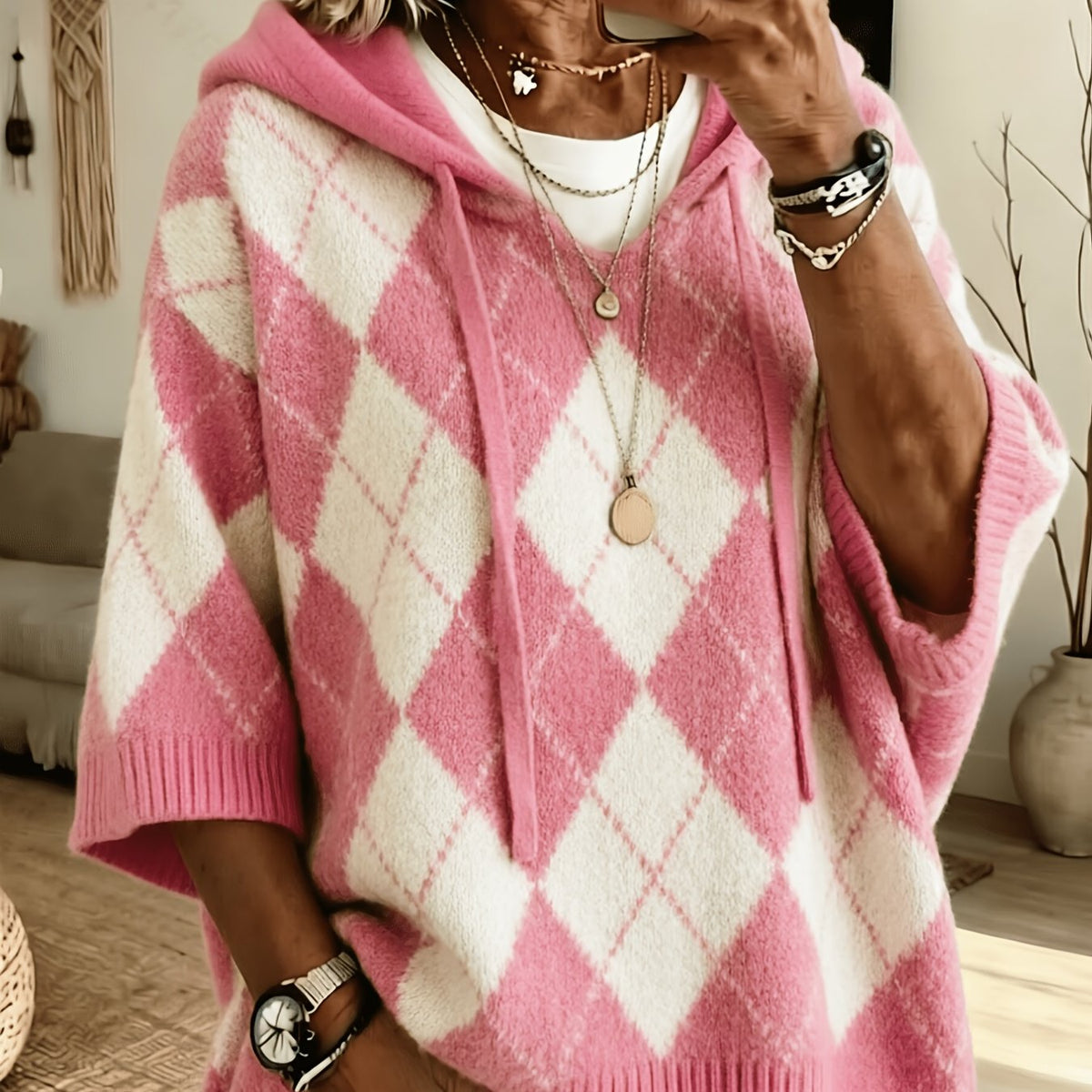 Judith™ | Retro Diamond Hooded Sweater