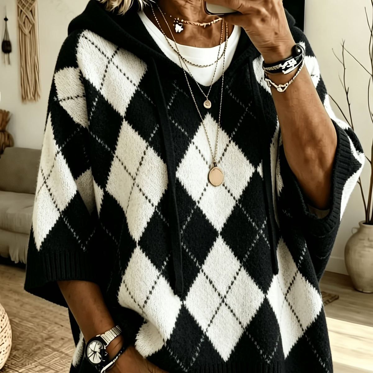 Judith™ | Retro Diamond Hooded Sweater