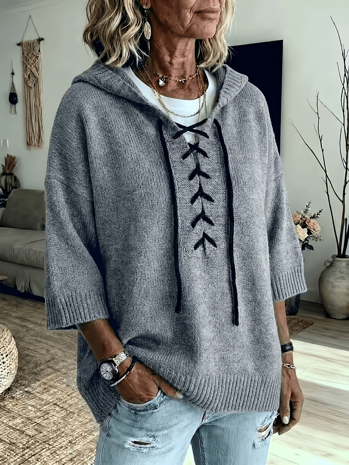 Krista™ | Cross-Drawstring Hooded Sweater