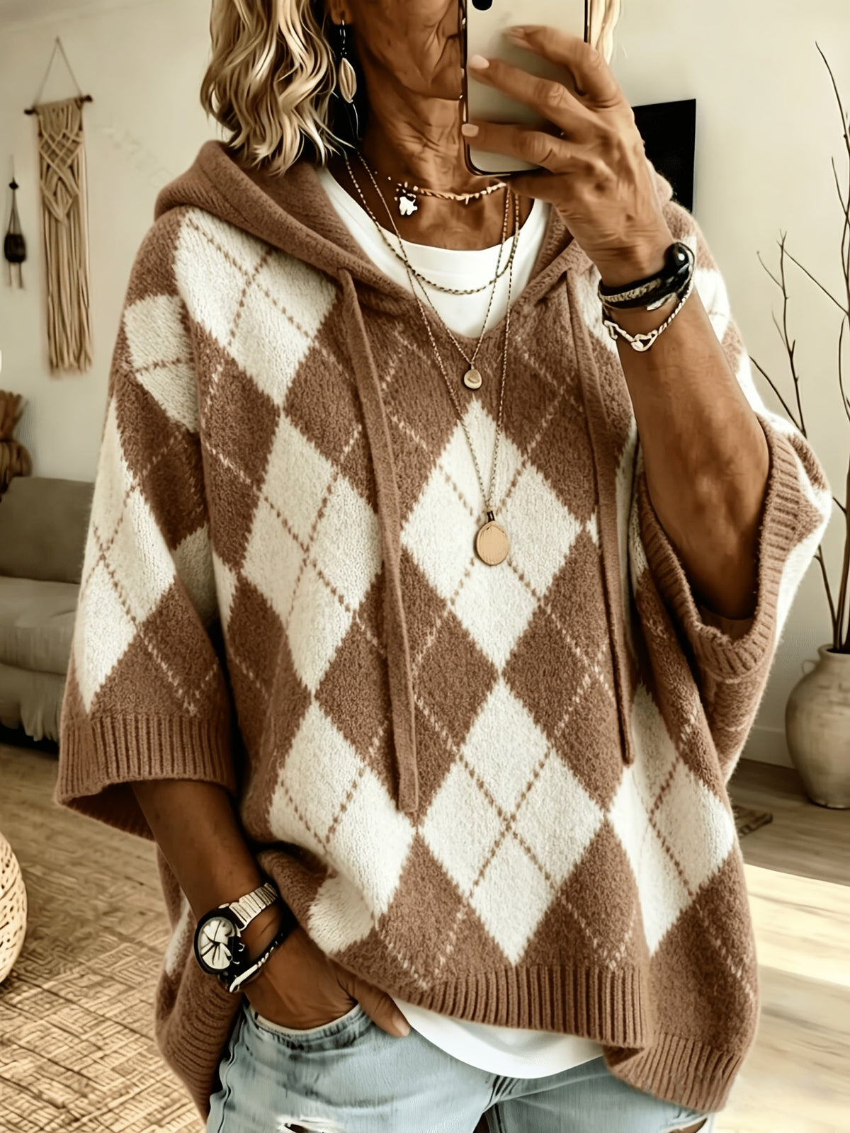 Judith™ | Retro Diamond Hooded Sweater