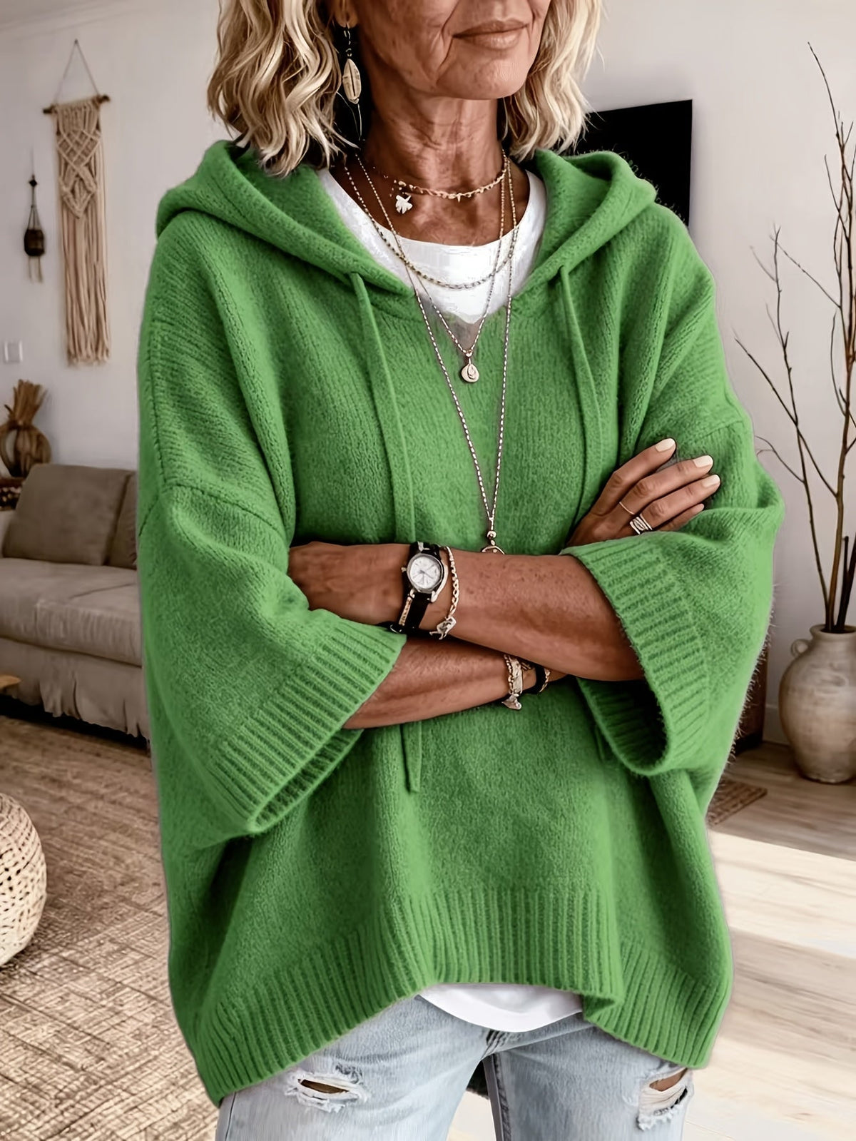 Janice™ | Batwing Hooded Knit Sweater