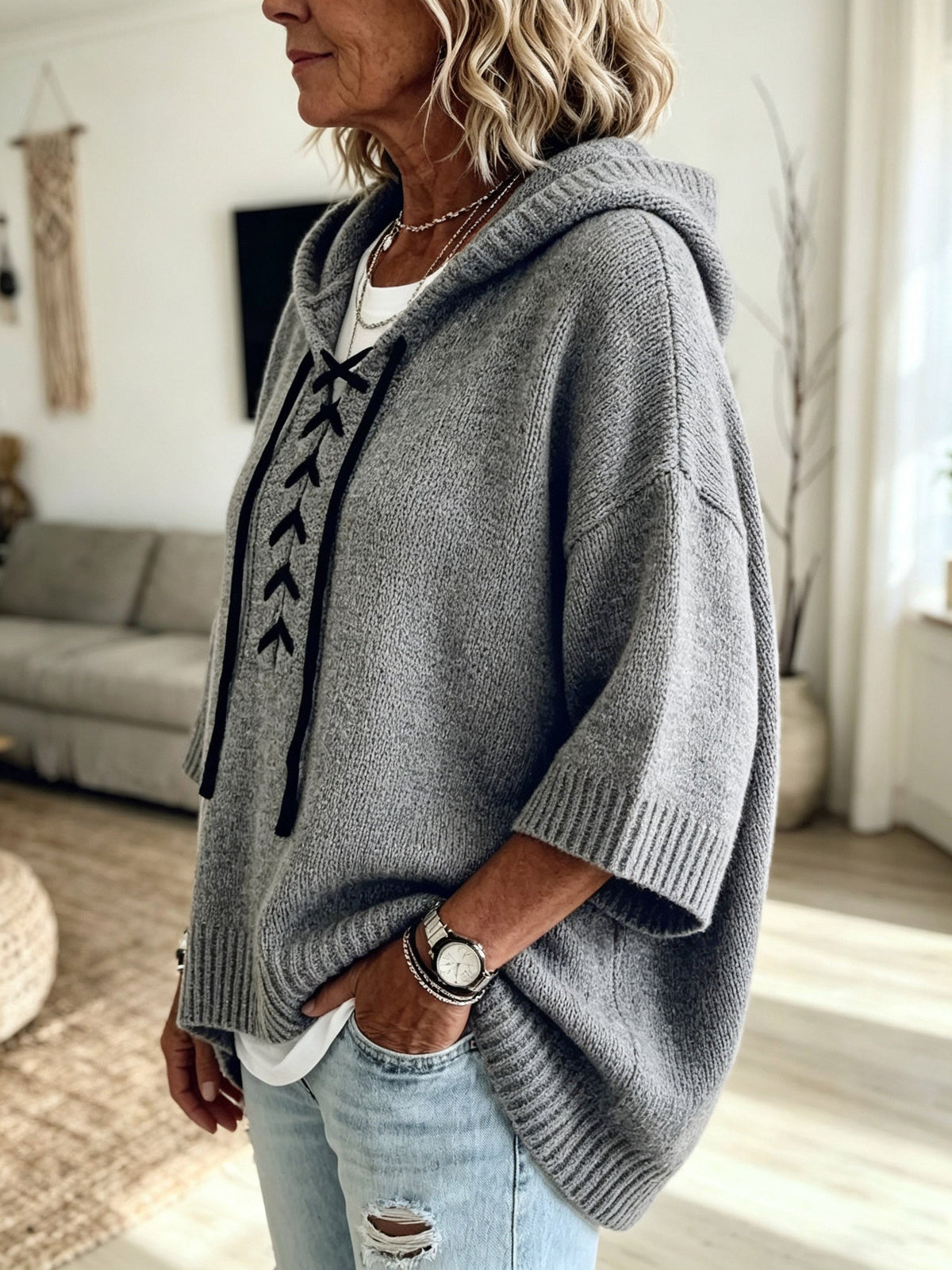 Krista™ | Cross-Drawstring Hooded Sweater