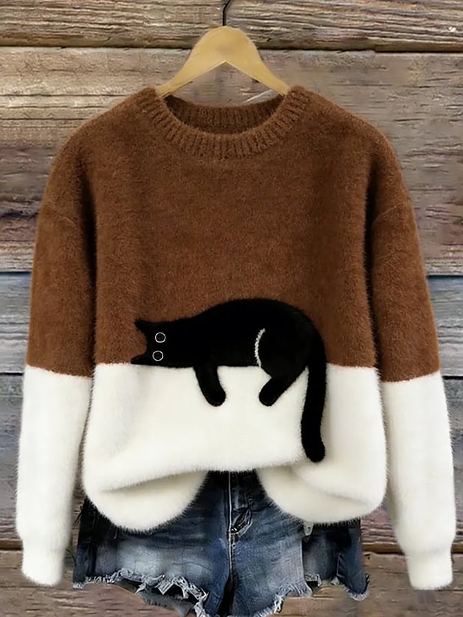 Aileen™ | Elegant Cat Print Oversized Sweater | Green