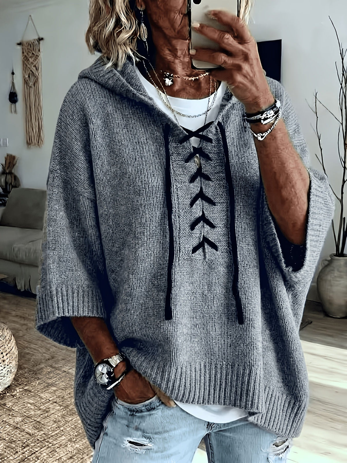 Krista™ | Cross-Drawstring Hooded Sweater