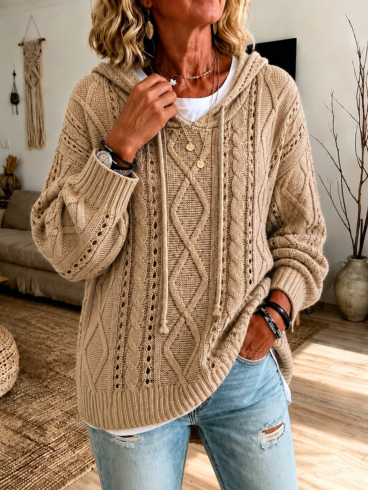 Anthea™ | Cable Knit Hooded Sweater