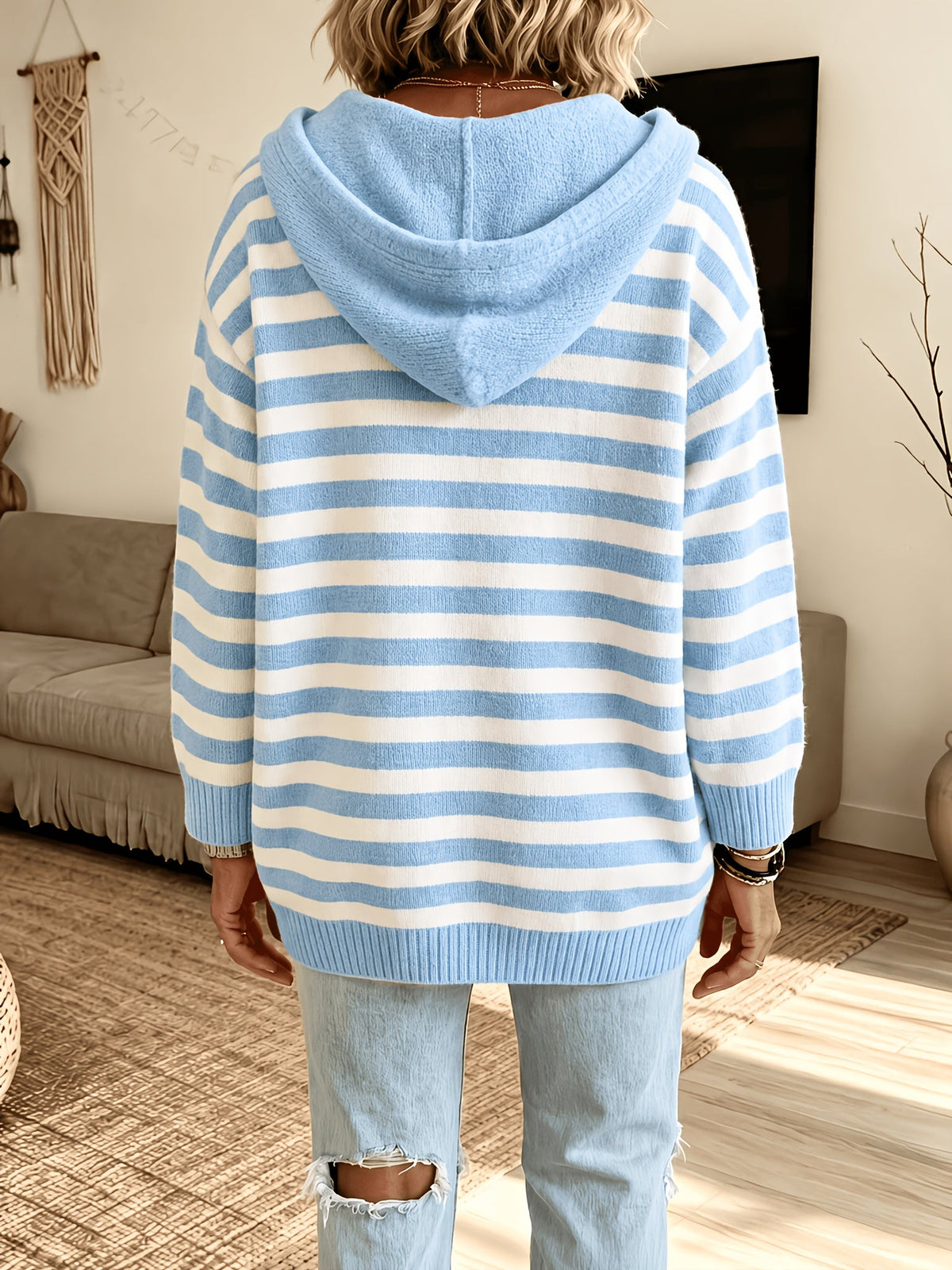 Raphaela™ | Striped Batwing Hooded Sweater