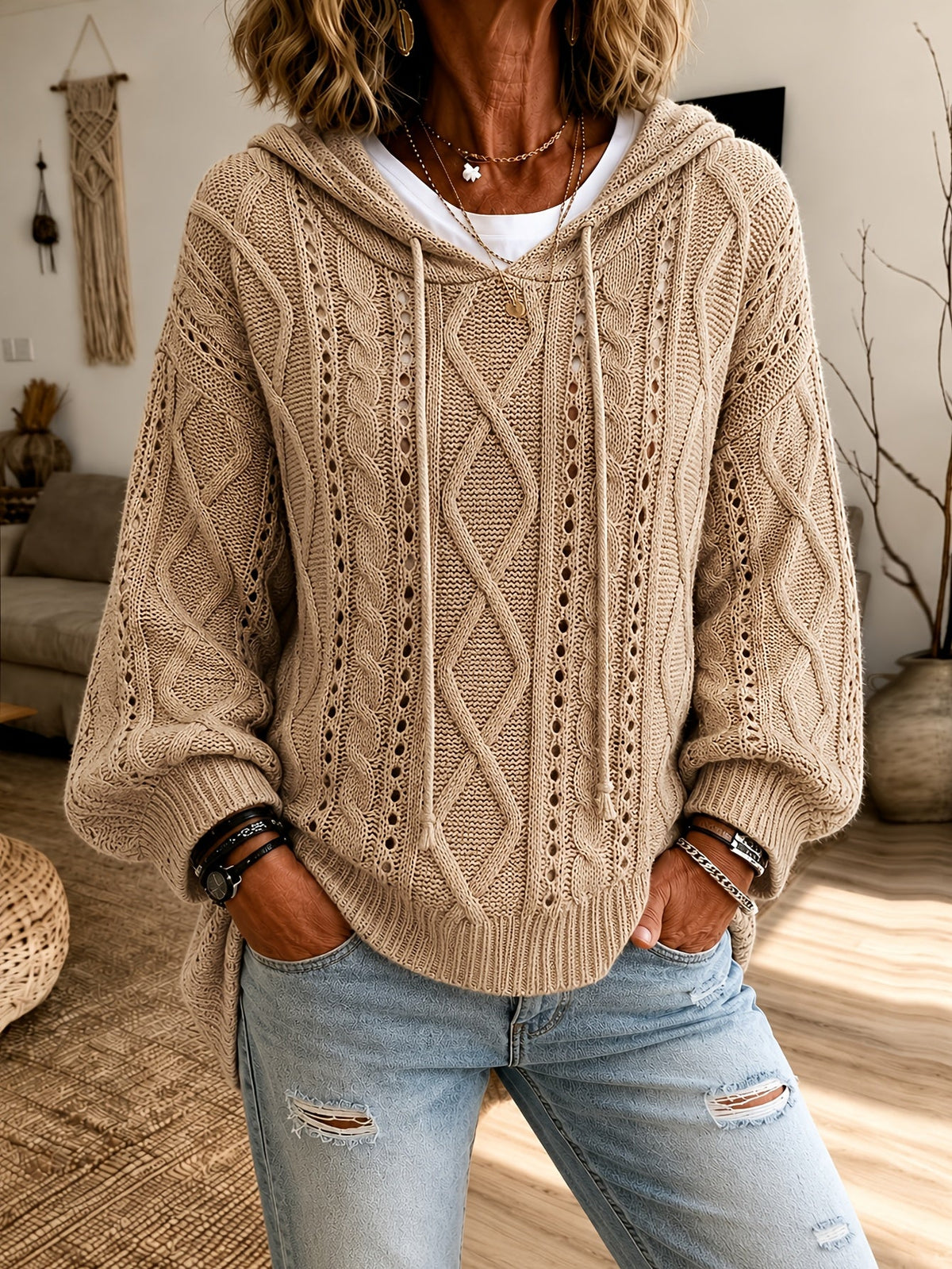 Anthea™ | Cable Knit Hooded Sweater