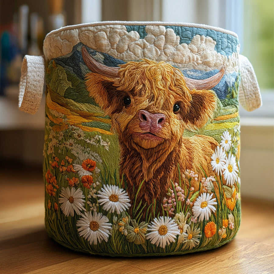 Marva™ Highland Cow Quilted Laundry Basket