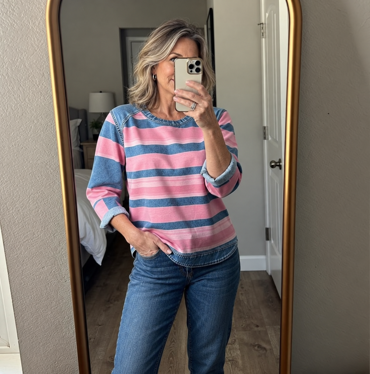 Nora | Soft Striped Top with Denim Details