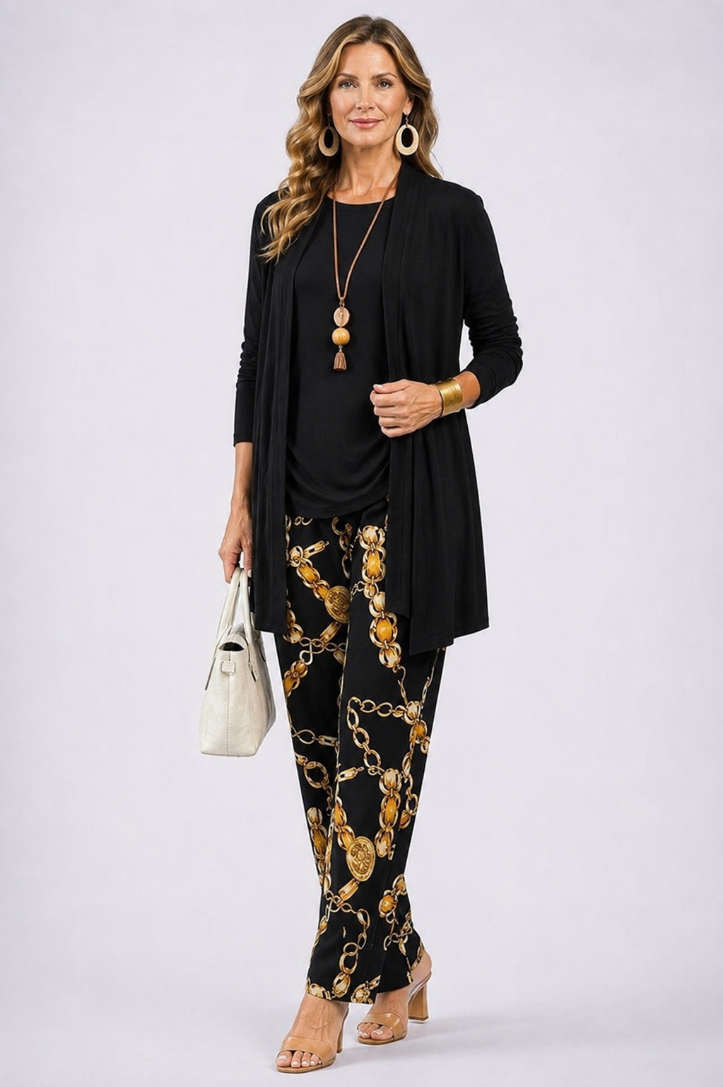 Carmen™ | Elegant 3-Piece Set with Long Cardigan and Trousers | Black