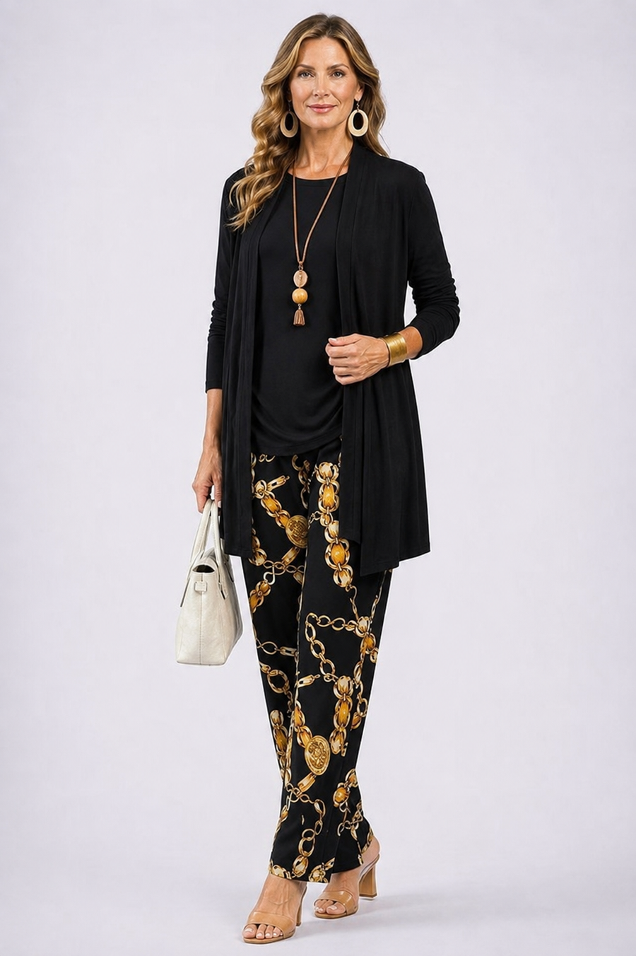 Carmen™ | Elegant 3-Piece Set with Long Cardigan and Trousers | Black