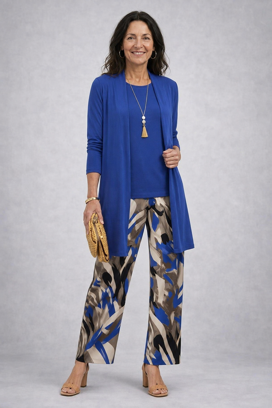 Carmen™ | Elegant 3-Piece Set with Long Cardigan and Trousers | Blue