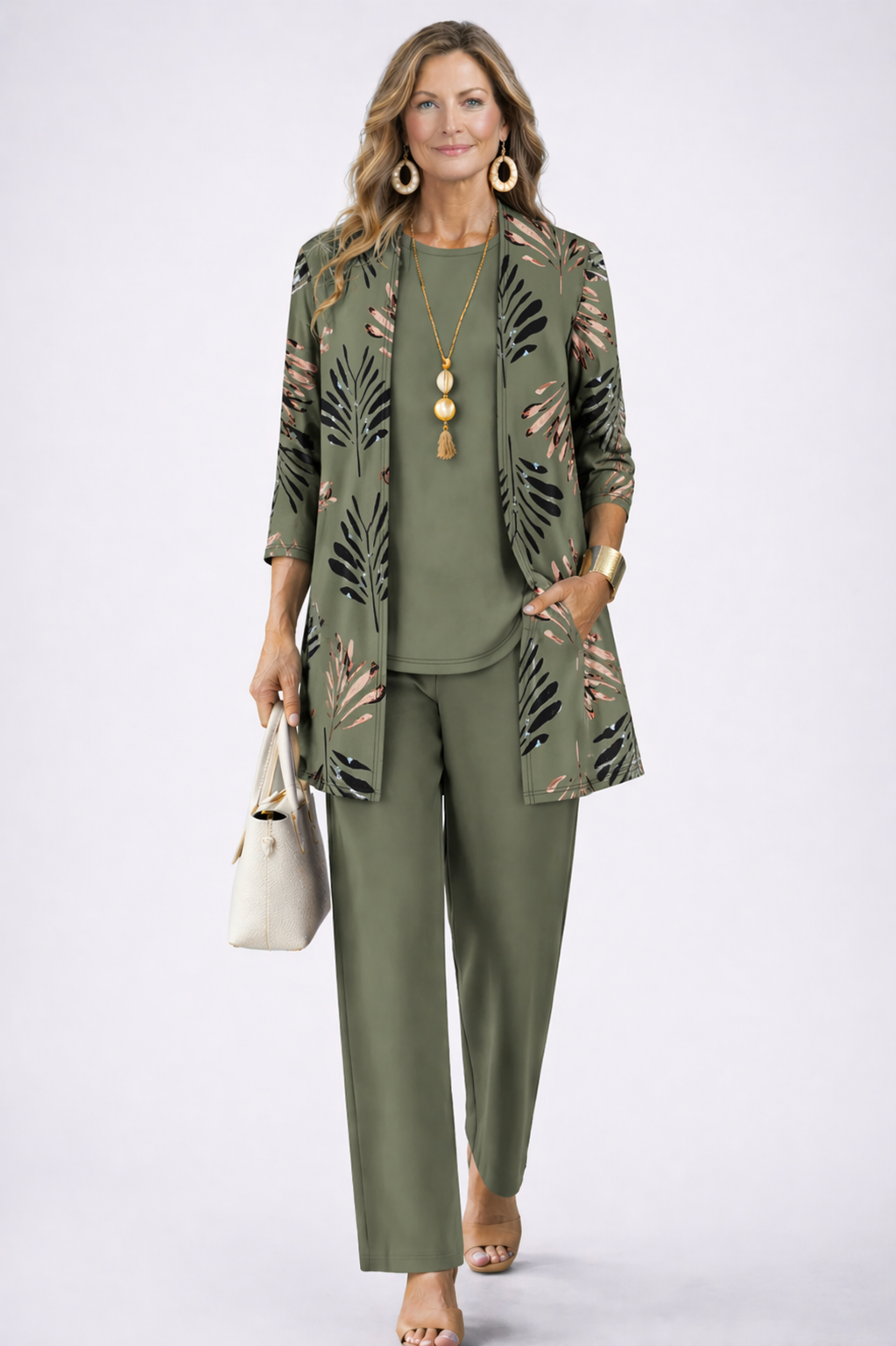 Carmen™ | Elegant 3-Piece Set with Long Cardigan and Trousers | Purple