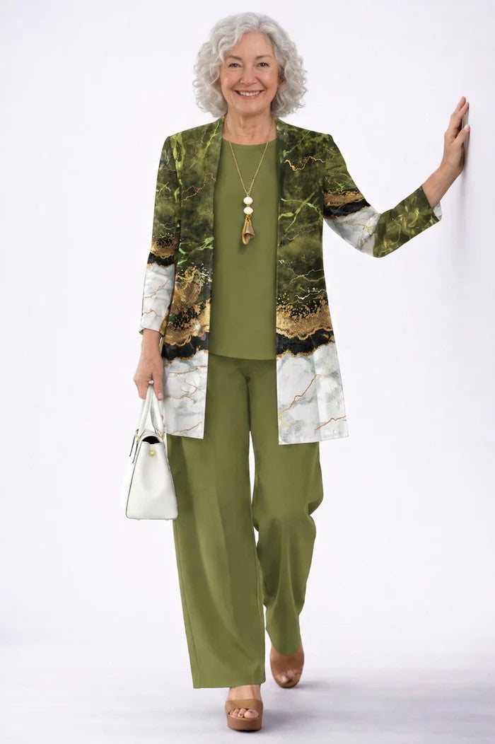 Carmen™ | Elegant 3-Piece Set with Long Cardigan and Trousers | Purple