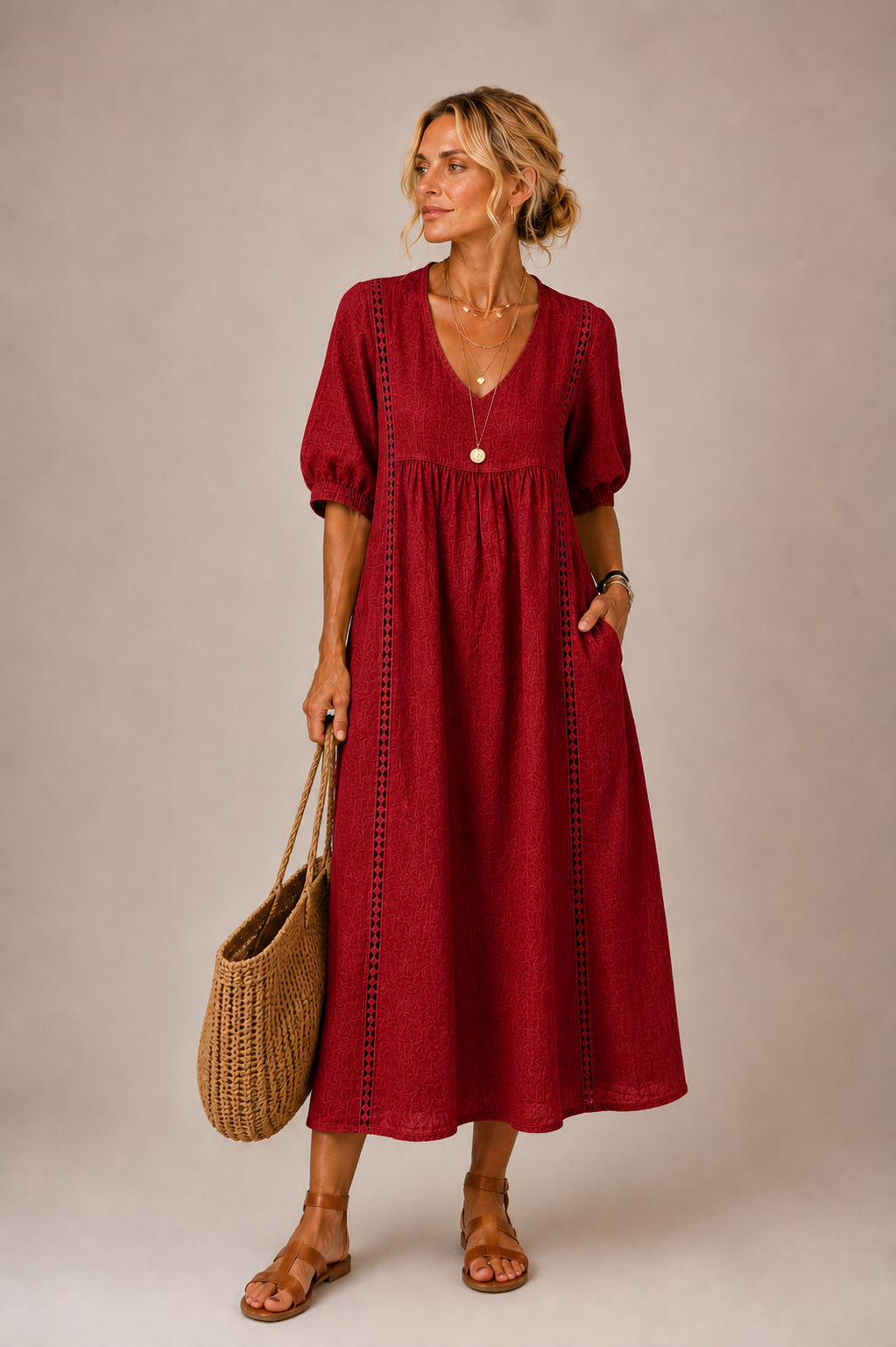 Soline – Summer Midi Dress in Linen and Cotton