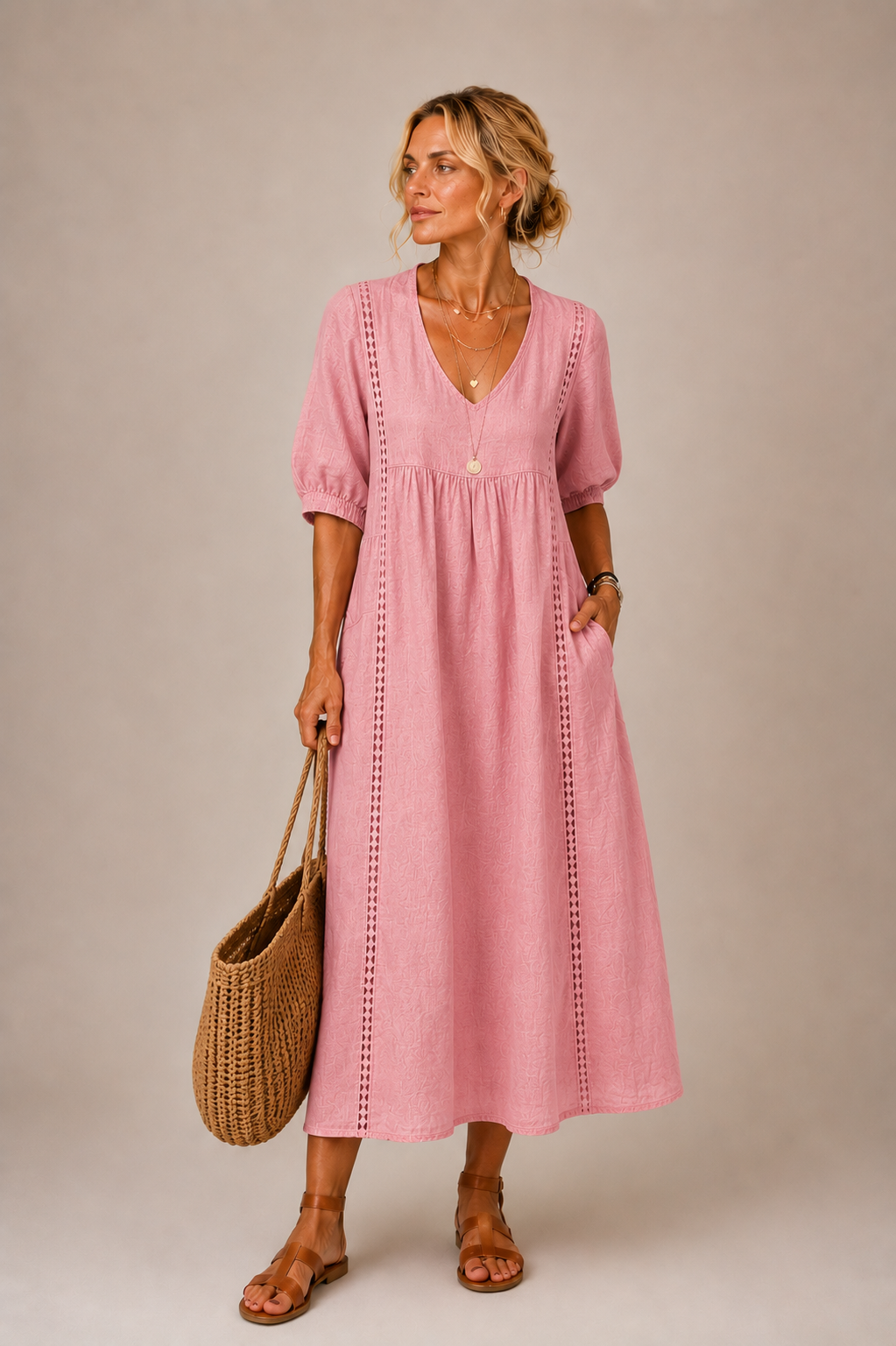 Soline – Summer Midi Dress in Linen and Cotton