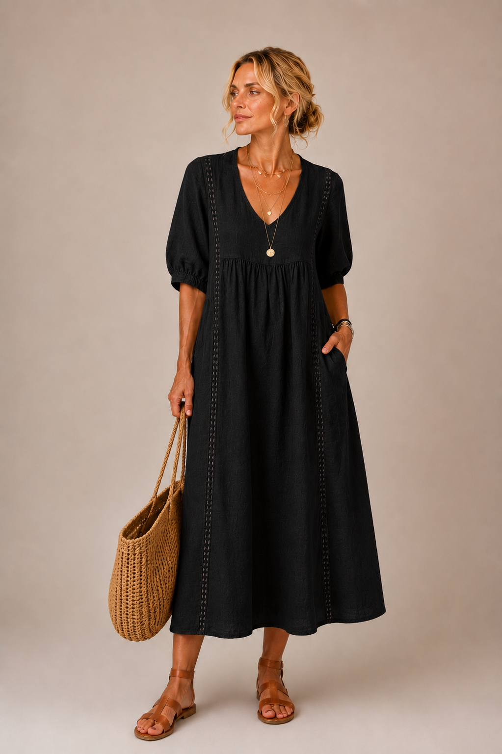 Soline – Summer Midi Dress in Linen and Cotton