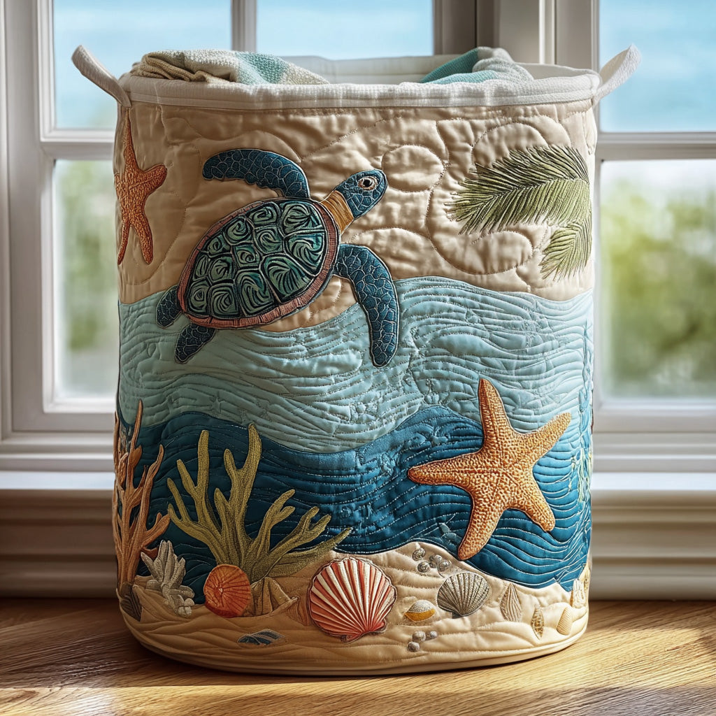 Cora™ Coastal Turtle Quilted Laundry Basket