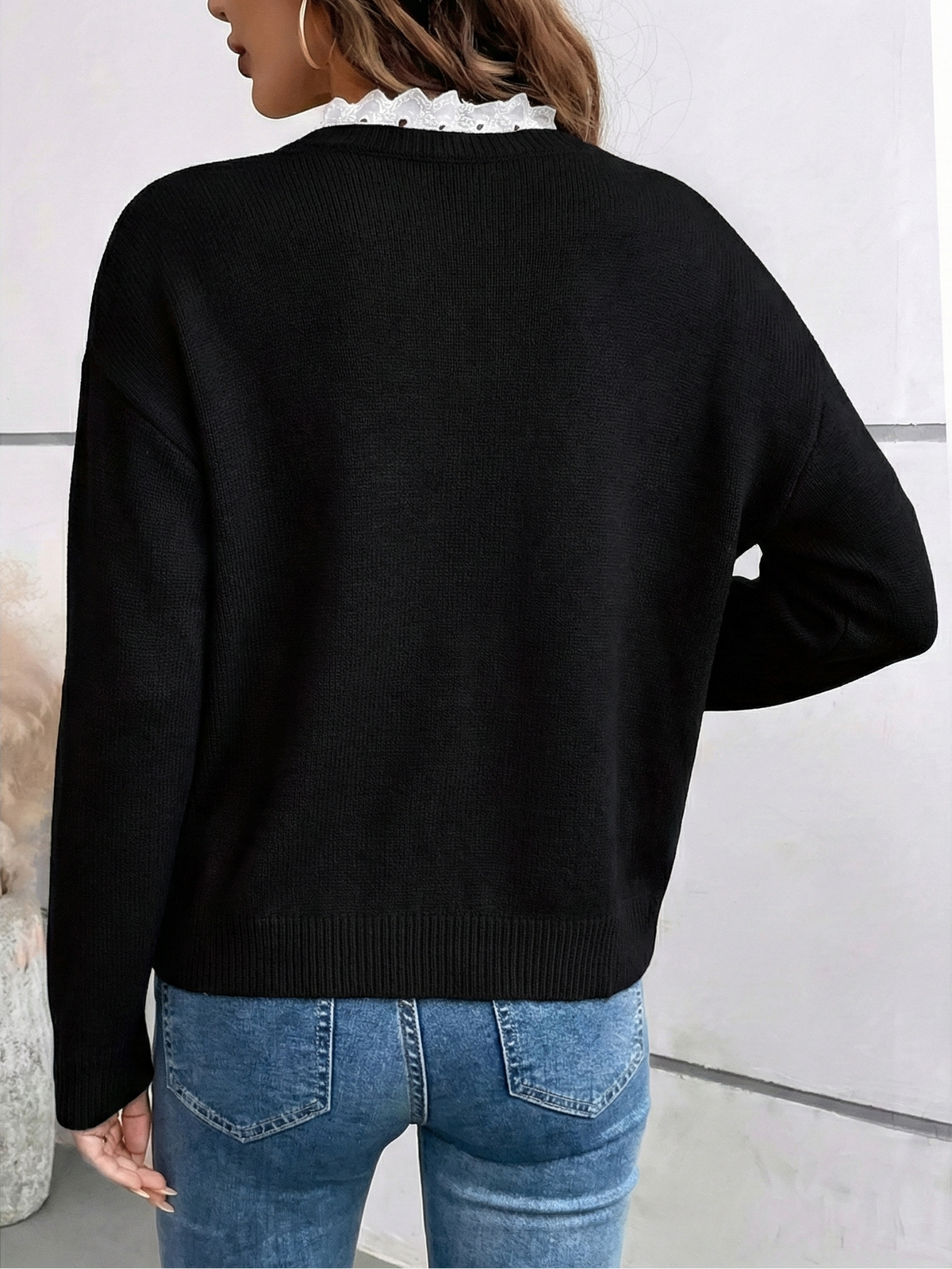 Celine | Lace-Collar Sweater, Cashmere-Soft Knit